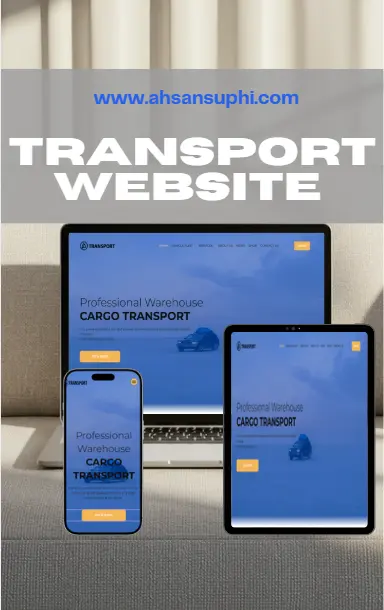 Responsive cargo transport website design displayed on laptop, tablet, and mobile devices